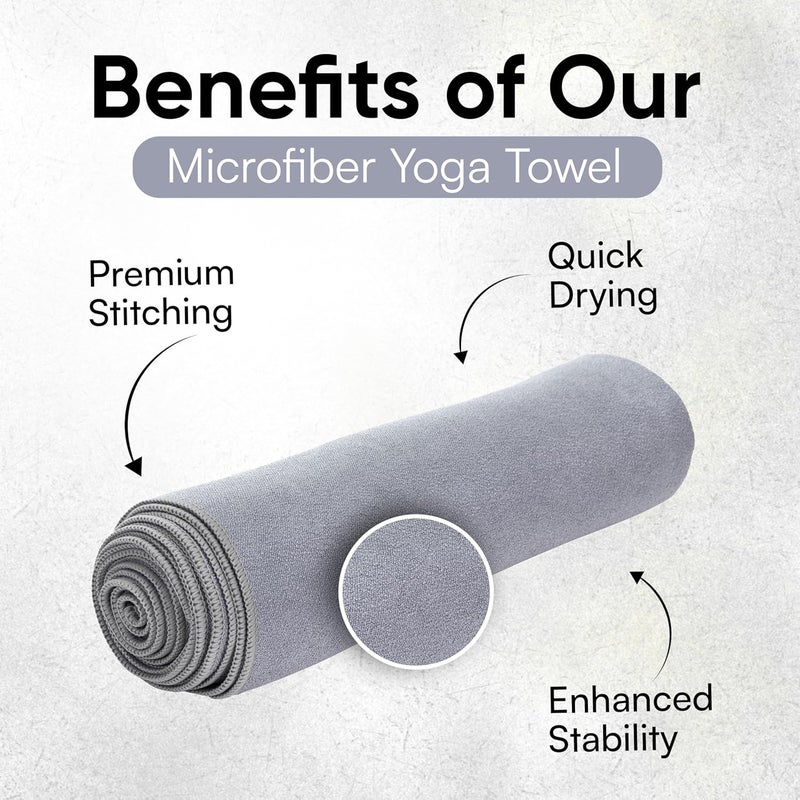 Evolution Earth Yoga Mat Towel - Double Sided Microfiber Yoga Towel - Sweat Absorbent Non Slip Hot Yoga Towel - Lightweight, Quick Drying Pilates and Bikram Sweat Towel - 73''L x 26''W, Fog Gray - Image 4